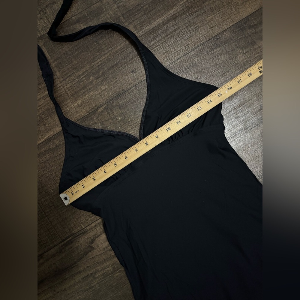 Spanx Assets by Sara Blakely One Piece Black Ruffle Halter Swim Dress L - Picture 7 of 9